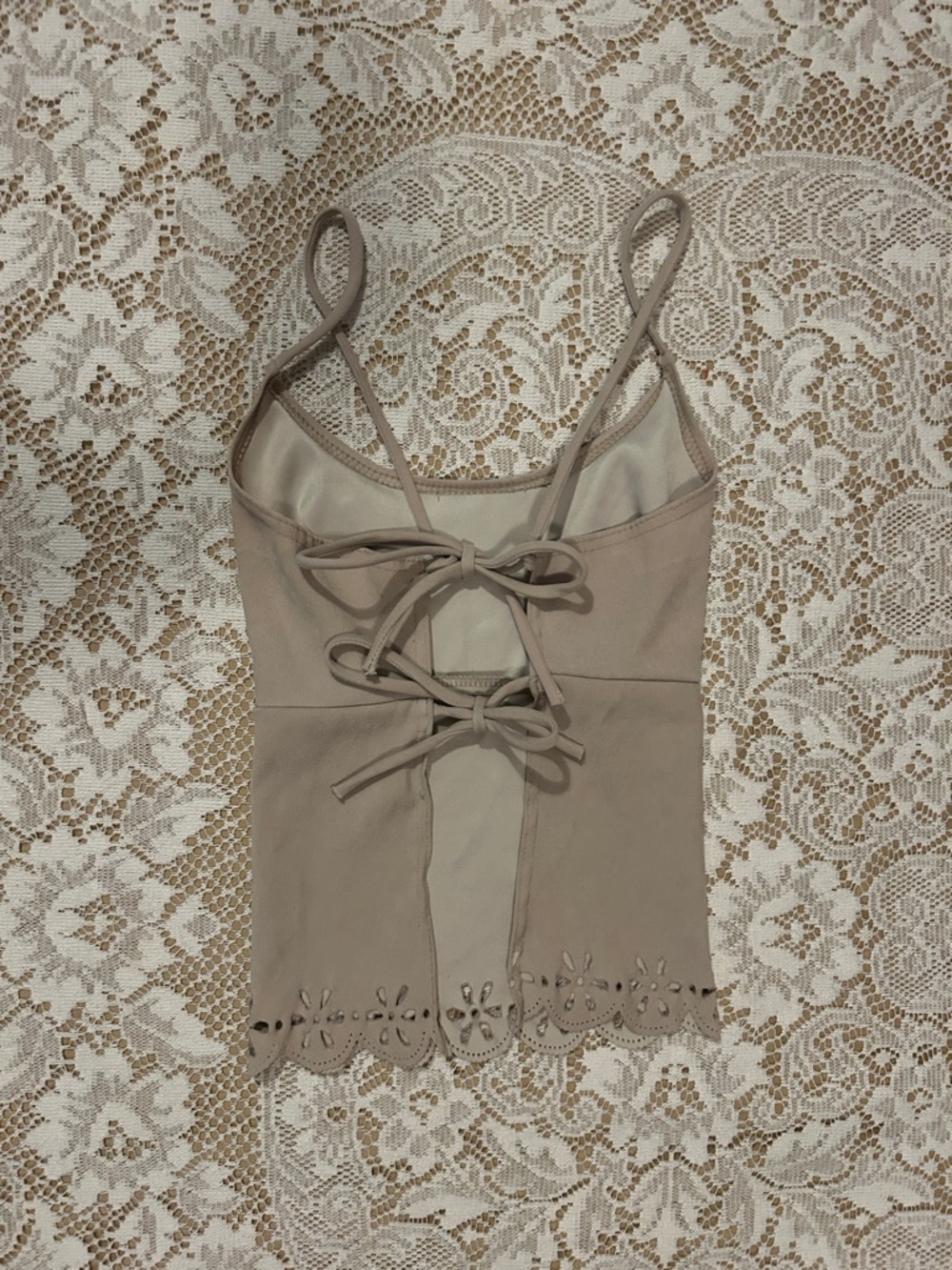 Rave City Y2K Tie Back Faux Suede Perforated Top, XS/S